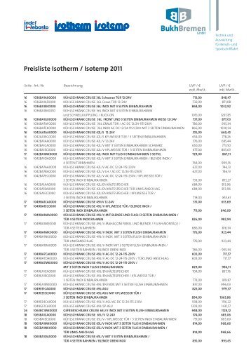 Preisliste Isotherm / Isotemp 2011 - BUKH Bremen