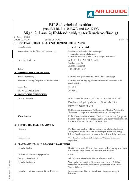 Eu Sicherheitsdatenblatt Aligal 2 Lasal 2 Kohlendioxid Unter