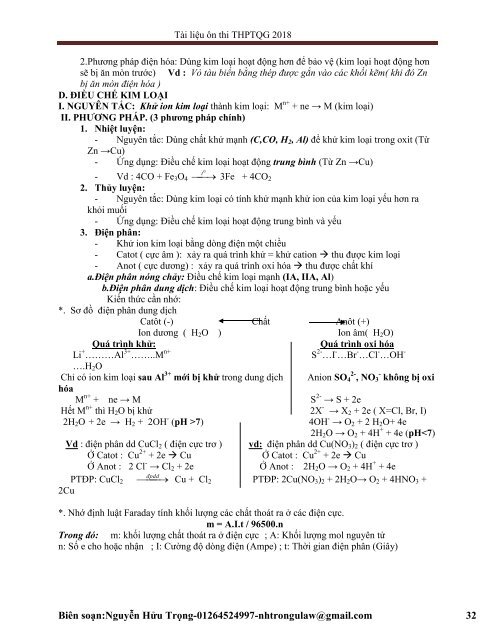 LÍ THUYẾT ÔN THI THPTQG 2018 MÔN HÓA HỌC - NGUYỄN HỬU TRỌNG (BIÊN SOẠN)