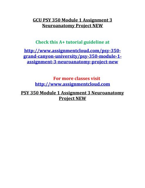 GCU PSY 350 Module 1 Assignment 3