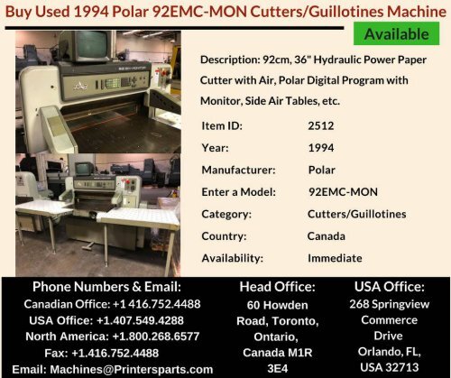 Buy Used 1994 Polar 92EMC-MON Cutters/Guillotines Machine