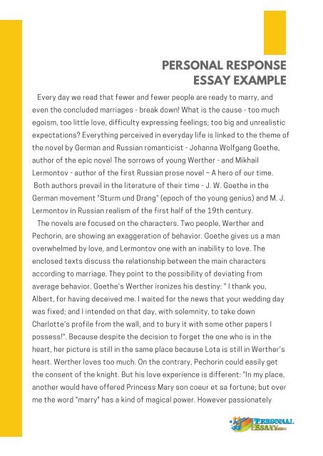 Personal Response Essay Example