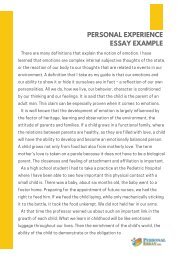 Personal Experience Essay Example