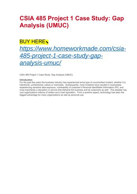 CSIA 485 Project 1 Case Study- Gap Analysis (UMUC)