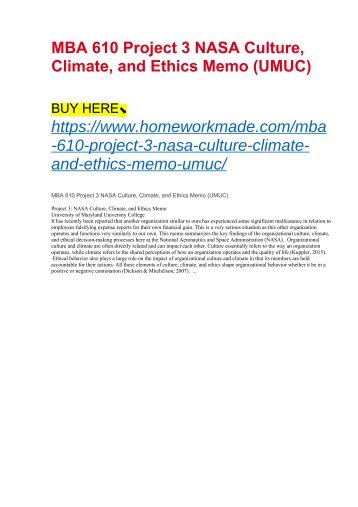 MBA 610 Project 3 NASA Culture, Climate, and Ethics Memo (UMUC)