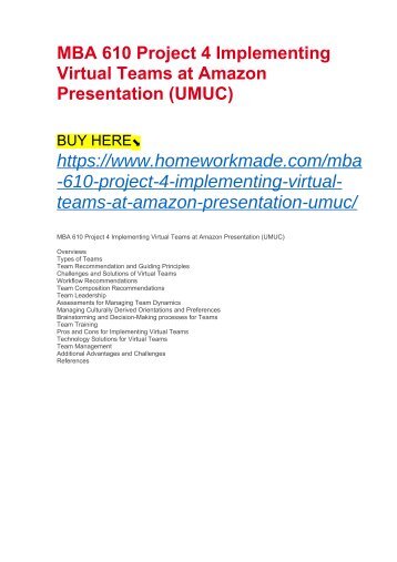 MBA 610 Project 4 Implementing Virtual Teams at Amazon Presentation (UMUC)