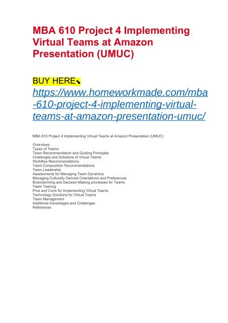 MBA 610 Project 4 Implementing Virtual Teams at Amazon Presentation (UMUC)