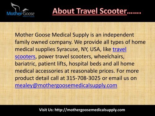 Best Travel Scooter from Mothers Goose Medical Supply, Syracuse, USA