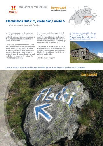 Proposition de la sortie 06.2018 - Fleckistock 3417 m, crête SW / arête S