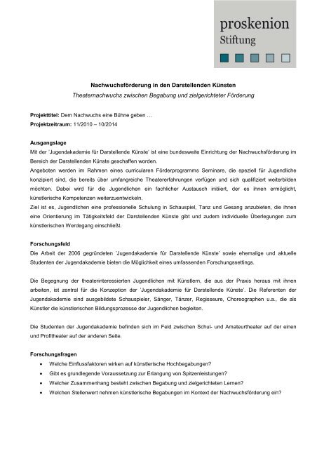 Forschungsprojekt- Skizze - proskenion Stiftung