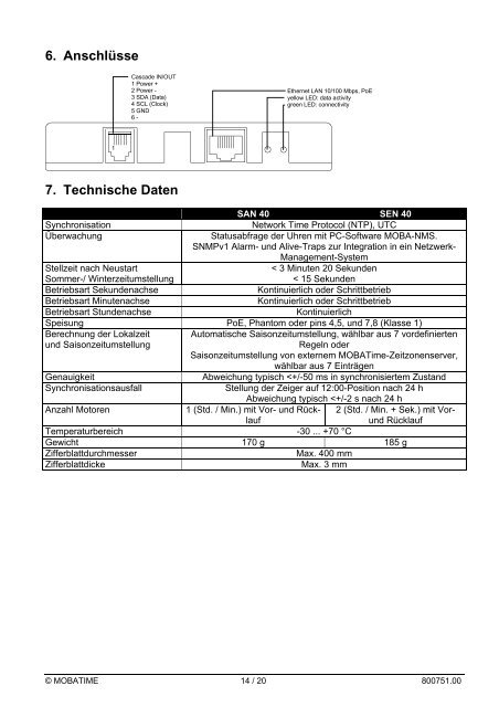 Inst.-Anl. - NTP-Uhrwerk SAN/SEN 40 - Bürk Mobatime GmbH