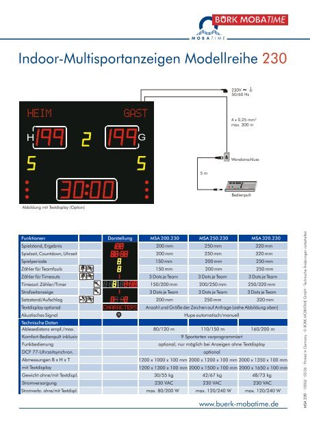 Indoor-Multisportanzeigen Modellreihe 230 H