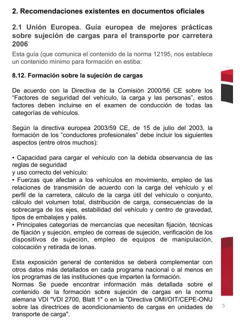 INFORME EHR. Formación recomendada inspectores de estiba en camión