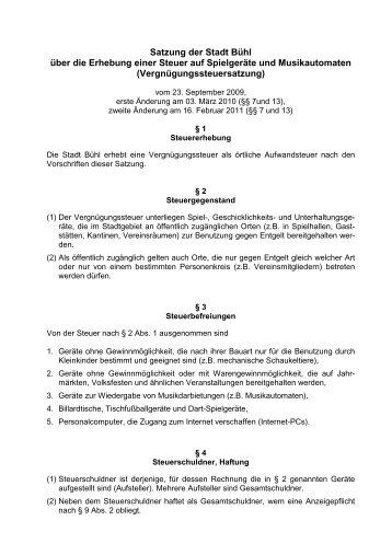 2011-02-16 Vergnügungssteuersatzung ... - Stadt Bühl