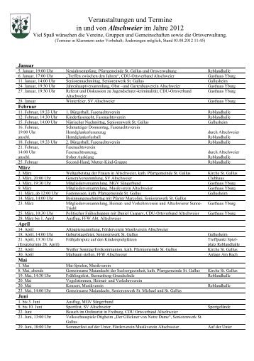 Veranstaltungen und Termine in und von Altschweier im ... - Stadt Bühl