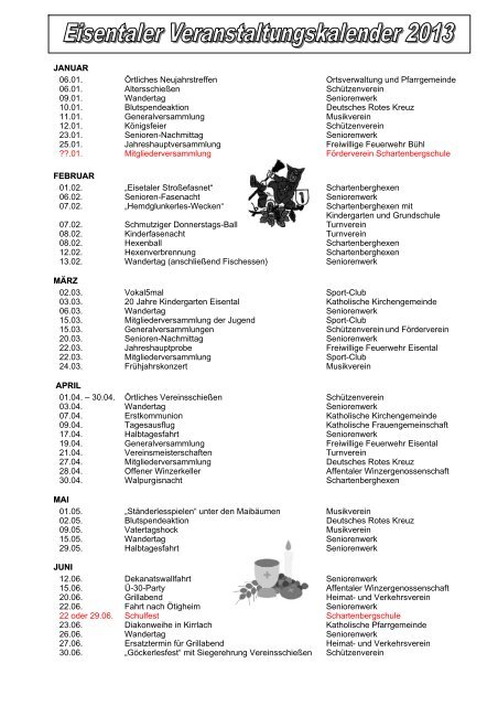 Jahresveranstaltungskalender