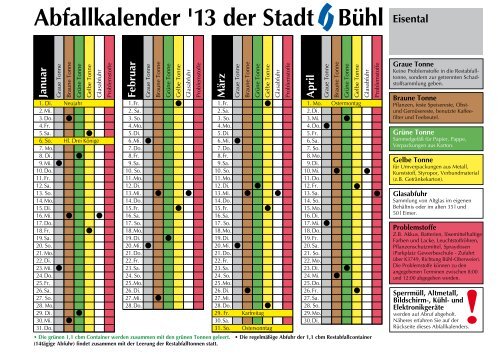 Abfallkalender '13 der Stadt Bühl