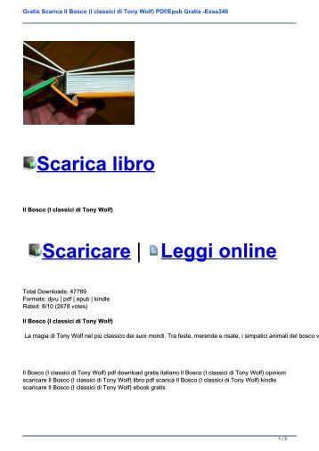 Gratis Scarica Il Bosco (I classici di Tony Wolf) PDf/Epub Gratis -Essa340