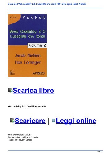 Download Web usability 2.0. L\'usabilità che conta PDF mobi epub Jakob Nielsen