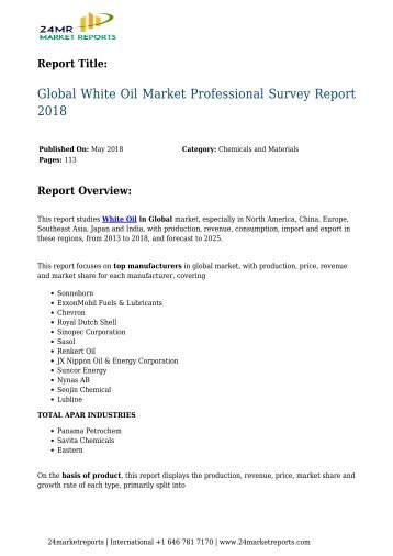 Global White Oil Market Professional Survey Report 2018