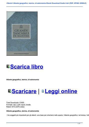 <Genio> Atlante geografico, storico, di astronomia Ebook Download Gratis Libri (PDF, EPUB, KINDLE)