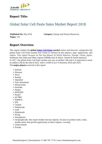 Global Solar Cell Paste Sales Market Report 2018