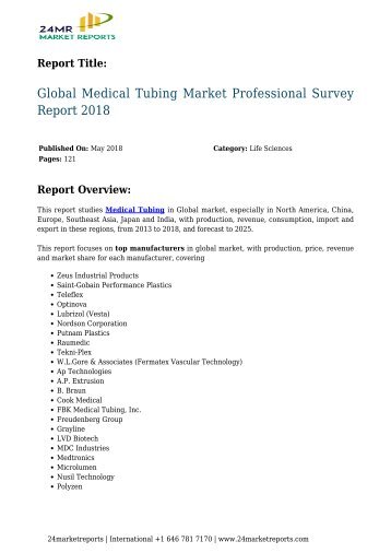 Global Medical Tubing Market Professional Survey Report 2018