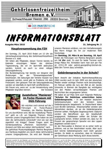 Infoblatt März 2010 - Landesverband der Gehörlosen Bremen eV