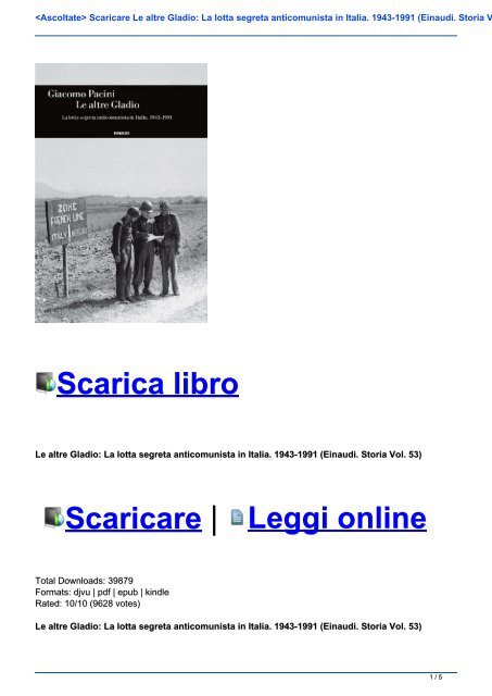 <Ascoltate> Scaricare Le altre Gladio: La lotta segreta anticomunista in Italia. 1943-1991 (Einaudi. Storia Vol. 53) PDF Gratis