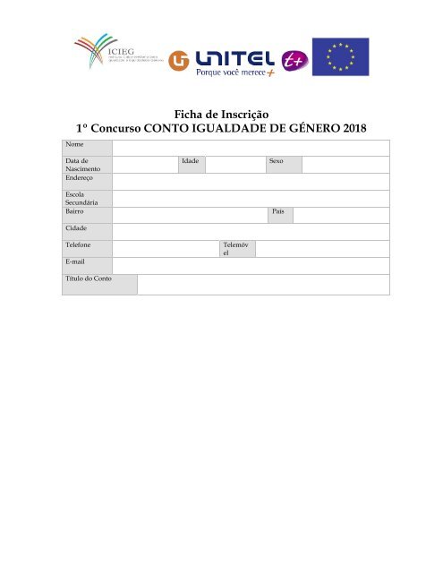 FICHA ACEITE DE INSCRIÇÃO CONCURSO CONTOS E IGUALDADE DE GÉNERO 9 MAIO 2018