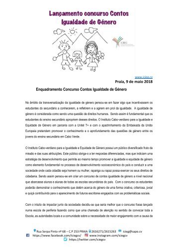 ICIEG Enquadramento Concurso Contos Igualdade de Género  9 maio 2018