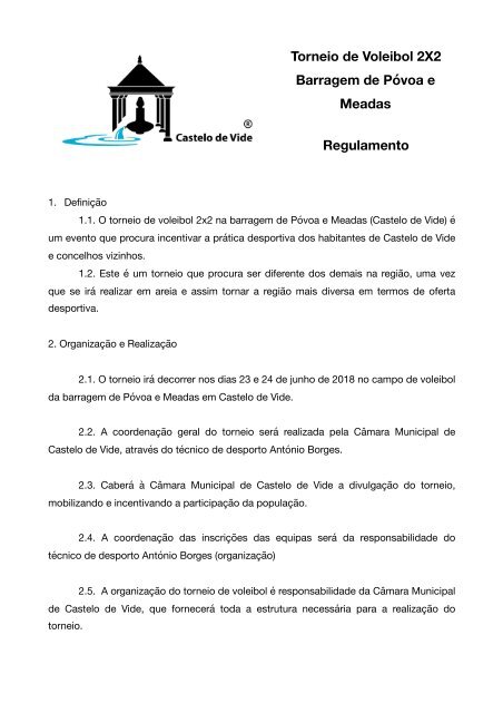 Um exemplo de um regulamento de um torneio.