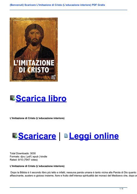 Benvenuti Scaricare L Imitazione Di Cristo L Educazione Interiore Pdf Gratis