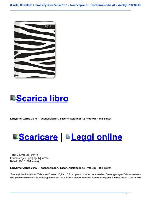 (Finale) Download Libro Ladytimer Zebra 2015 - Taschenplaner / Taschenkalender A6 - Weekly - 192 Seiten pdf gratis italiano