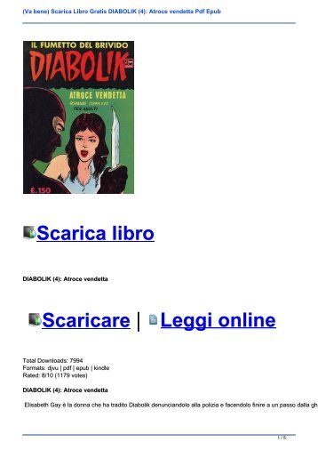 (Va bene) Scarica Libro Gratis DIABOLIK (4): Atroce vendetta Pdf Epub