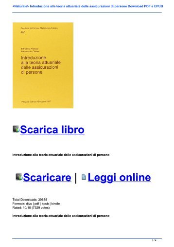 <Naturale> Introduzione alla teoria attuariale delle assicurazioni di persone Download PDF e EPUB