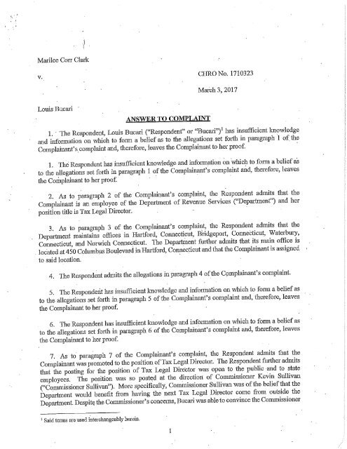 Bucari answer to complaint