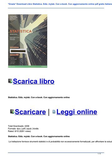 *Grazie* Download Libro Statistica. Ediz. mylab. Con e-book. Con aggiornamento online pdf gratis italiano