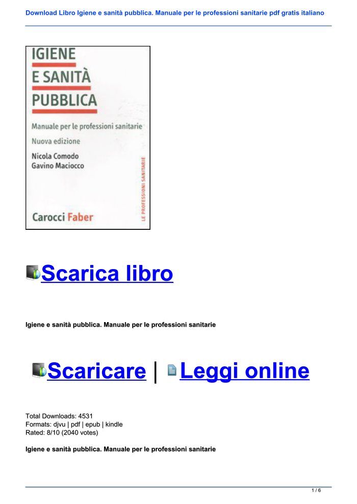 Download Libro Igiene e sanità pubblica. Manuale per le professioni  sanitarie pdf gratis italiano