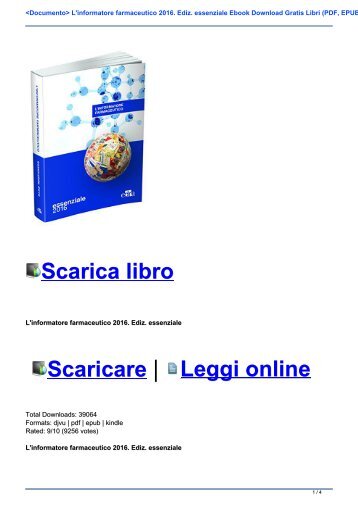 <Documento> L\'informatore farmaceutico 2016. Ediz. essenziale Ebook Download Gratis Libri (PDF, EPUB, KINDLE)