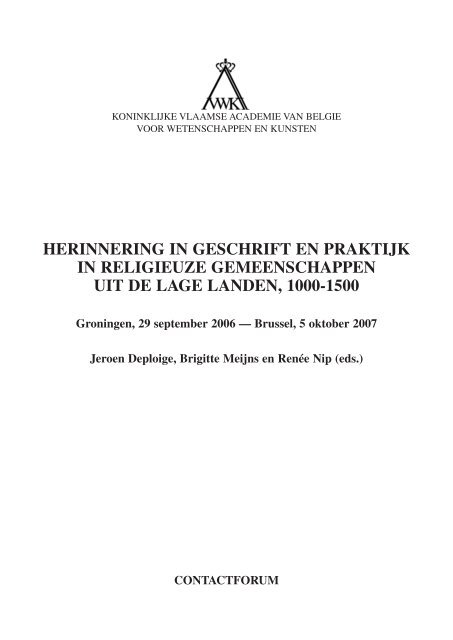 Herinnering in geschrift en praktijk in religieuze gemeenschappen