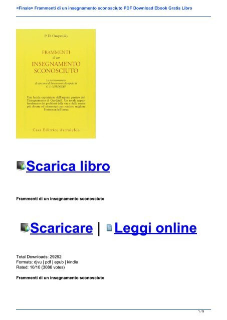 <Finale> Frammenti di un insegnamento sconosciuto PDF Download Ebook Gratis Libro