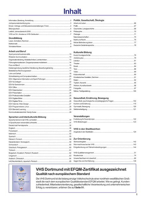 Inhalt VHS Dortmund Mit EFQM-Zertifikat Ausgezeichnet