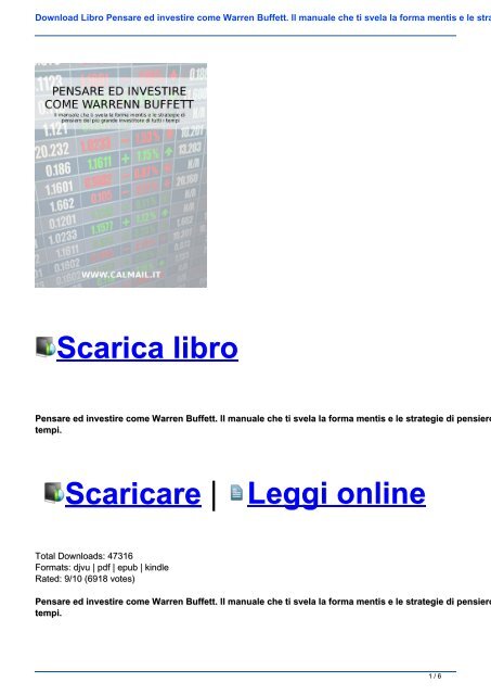 Download Libro Pensare Ed Investire Come Warren Buffett Il