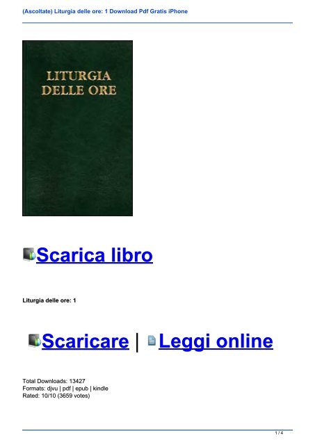 LITURGIA DELLE ORE GRATIS SCARICARE