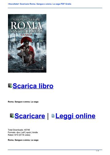 <Ascoltate> Scaricare Roma. Sangue e arena. La saga PDF Gratis