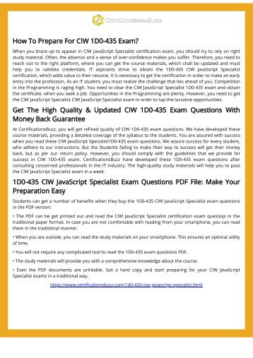 Buy CIW 1D0-435 Exam Pdf Study Material And Get Discount