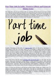 Part Time Jobs In India - Preserve Efforts and Generate Money Extra