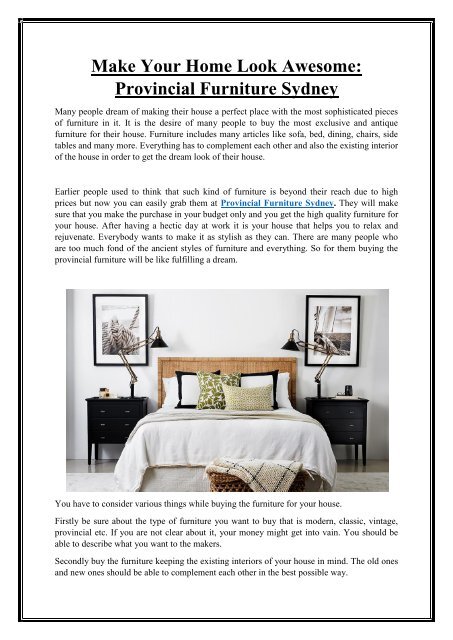 Make Your Home Look Awesome Provincial Furniture Sydney