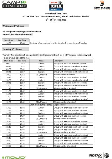 Timetable Kristianstad provisional